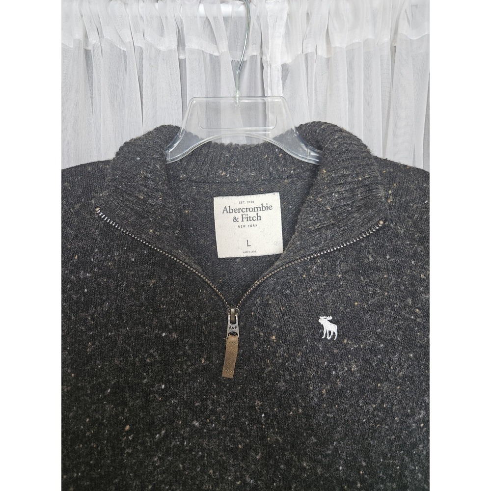 Abercrombie & Fitch Wool Blend Sweater 1/4 Zip Men's Brown Marled - Picture 3 of 8